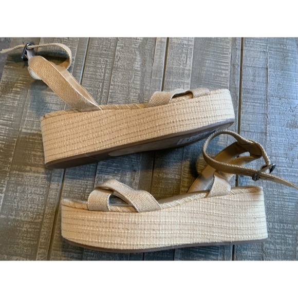 Lucky Brand Bikaro Natural Nude Open Toe Platform Ankle Strap Wedge Sandals NWT - Picture 2 of 5